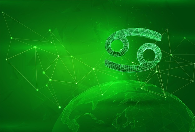 Objeto sobre un planeta poligonal en un cálculo de datos globales de fondo verde