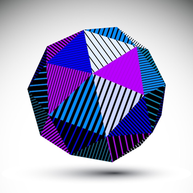 Objeto de tecnología de vector esférico simétrico con líneas paralelas, orbe de rayas triangulares geométricas futuristas, telón de fondo abstracto de graffiti brillante.