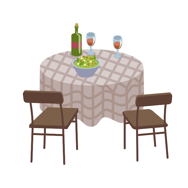 Objeto de vector de color semi plano de mesa de cena