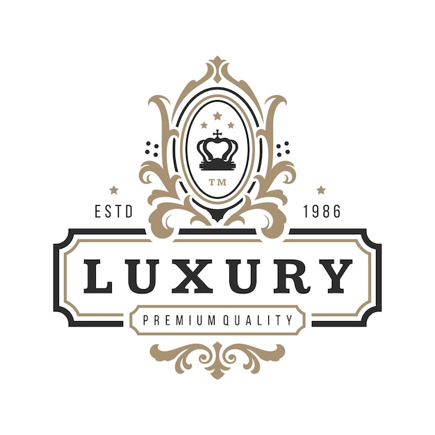 Objeto de vector de plantilla de logotipo de lujo para diseño de logotipo o insignia Ilustración de estilo real vintage de moda buena para boutique de moda alcohol o marca de hotel