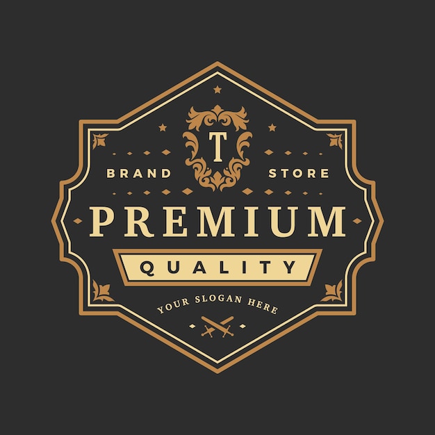 Objeto de vector de plantilla de logotipo de monograma de lujo para diseño de logotipo o insignia Ilustración de marco de ornamento real vintage de moda bueno para boutique de moda alcohol o marca de hotel