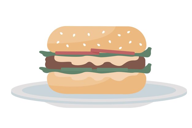 Objeto vectorial de color semi plano de hamburguesa