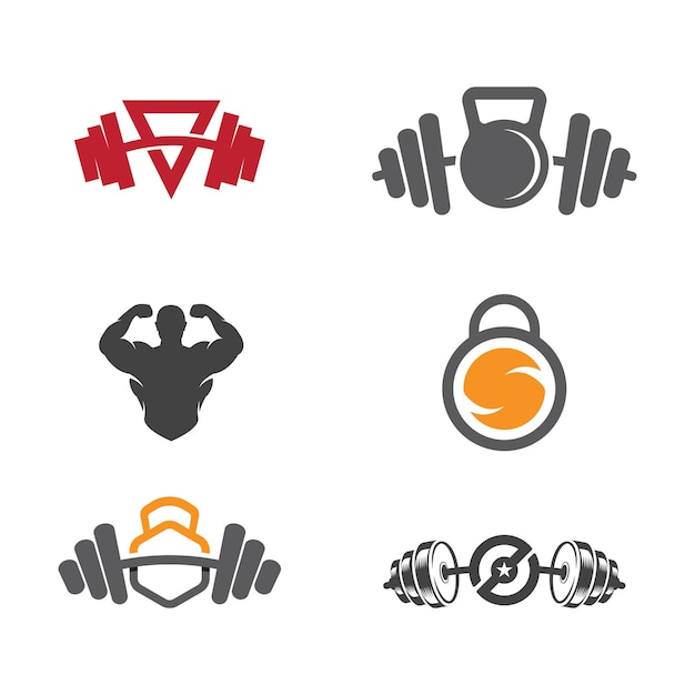 Objeto vectorial e iconos para etiqueta deportiva, insignia de gimnasio, diseño de logotipo de fitness