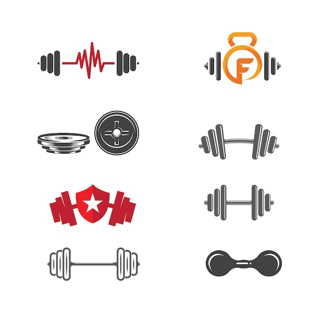 Objeto vectorial e iconos para etiqueta deportiva, insignia de gimnasio, diseño de logotipo de fitness