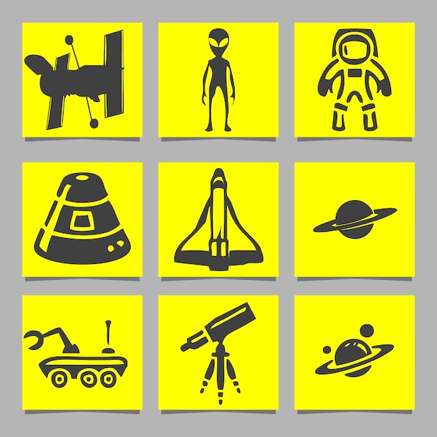 Objeto vectorial del espacio exterior y otros iconos espaciales.
