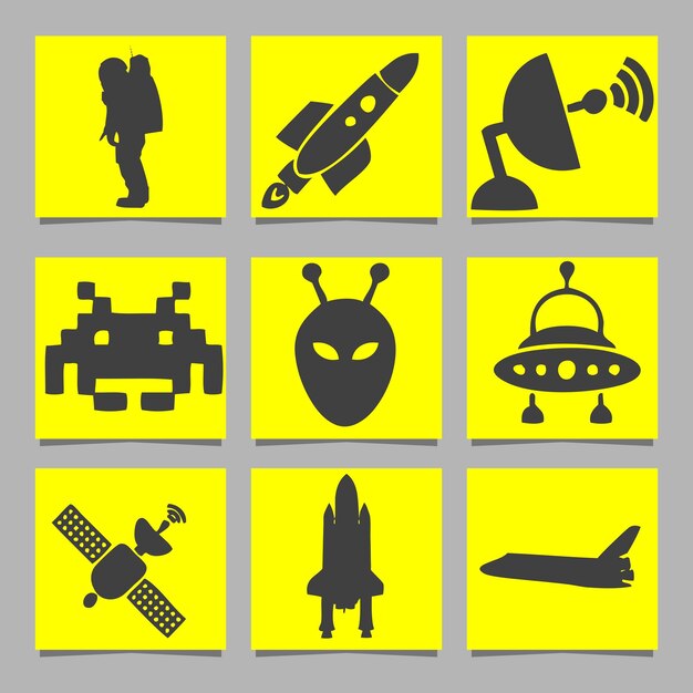 Objeto vectorial del espacio exterior y otros iconos espaciales.