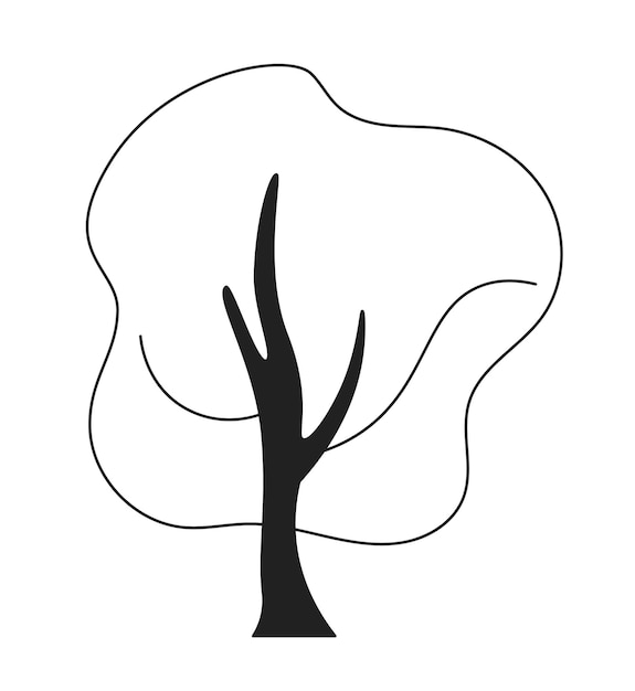 Objeto vectorial plano monocromo de árbol Icono de línea delgada en blanco y negro editable Ilustración spot de clip art de dibujos animados simple para diseño gráfico web
