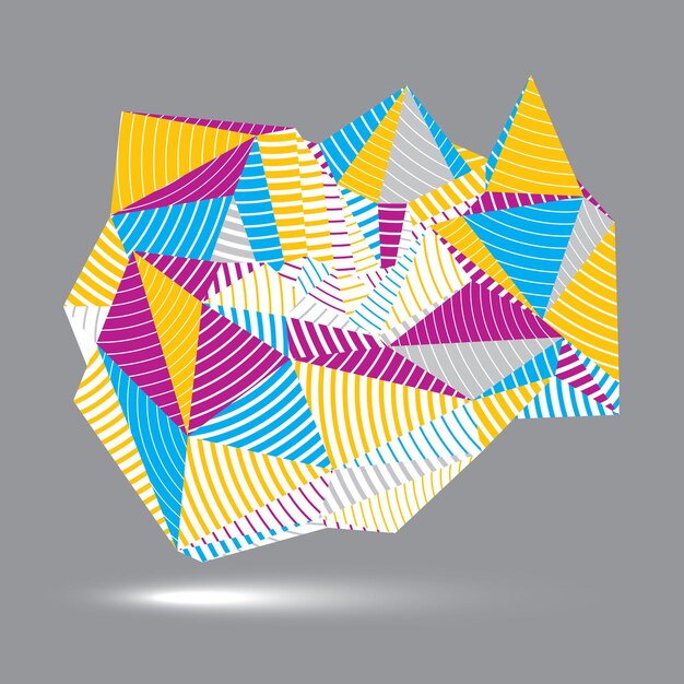 Objeto vectorial rayado abstracto 3D asimétrico, forma espacial geométrica colorida. Render y modelado.