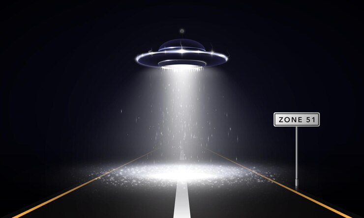 Vector objeto volador no identificado sobre la carretera. nave espacial alienígena. ilustración vectorial