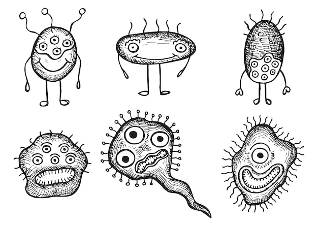 Objetos de dibujos animados divertidos monstruos establecer bocetos vectoriales