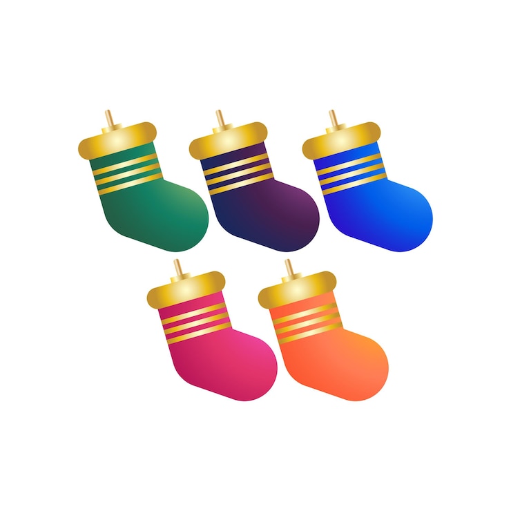 Vector objetos de elementos decorativos de árbol de navidad en forma de calcetín