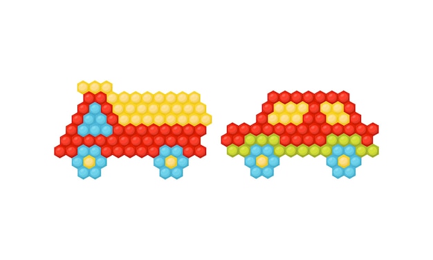 Objetos hechos de plástico colorido Conjunto vectorial de mosaico poligonal