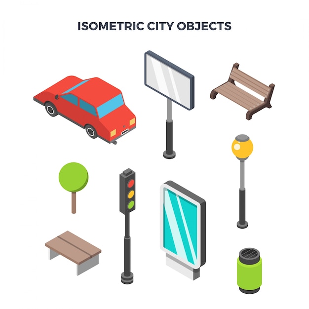 Vector objetos isométricos de la ciudad