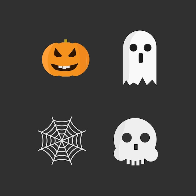 Objetos lindos de estilo de dibujos animados de Halloween Calabaza Araña Redes Calavera Fantasma espeluznante