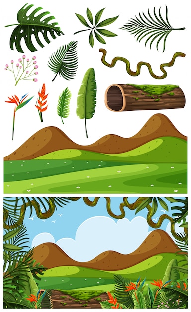 Vector objetos de la naturaleza y escena.