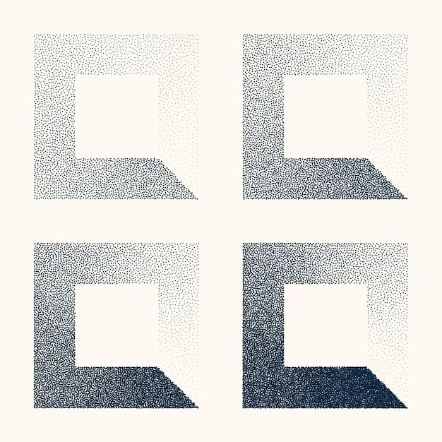 Objetos punteados de forma cuadrada elementos de punteado vintage punteado sombreado de dibujo dotwork usando puntos