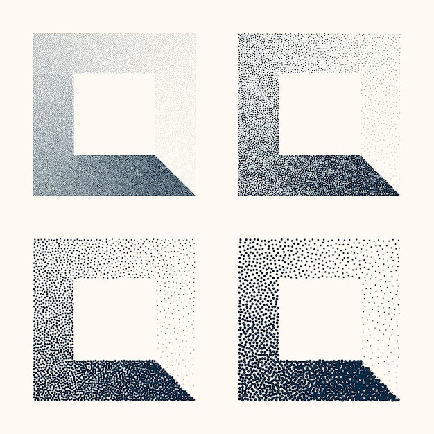 Objetos punteados de forma cuadrada elementos de punteado vintage punteado sombreado de dibujo dotwork usando puntos