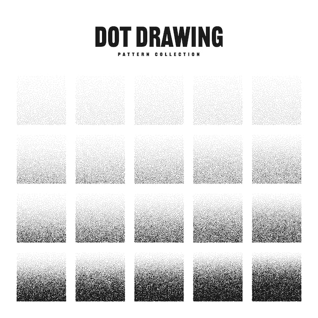 Objetos punteados de forma cuadrada elementos punteados dotwork dibujo sombreado usando puntos píxel