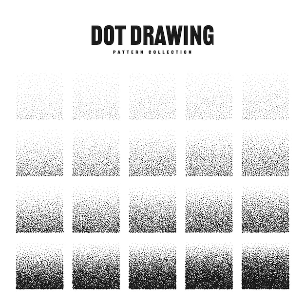 Objetos punteados de forma cuadrada elementos punteados dotwork dibujo sombreado usando puntos píxel