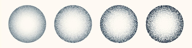 Objetos punteados de forma redonda elementos de punteado vintage desvanecimiento degradado punteado dibujo de puntos