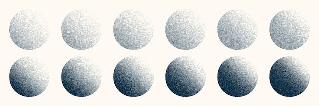 Objetos punteados de forma redonda elementos de punteado vintage desvanecimiento degradado punteado dibujo de puntos