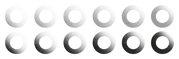 Objetos punteados de forma redonda elementos punteados desvaneciéndose gradiente punteado dibujo de puntos sombreado usando