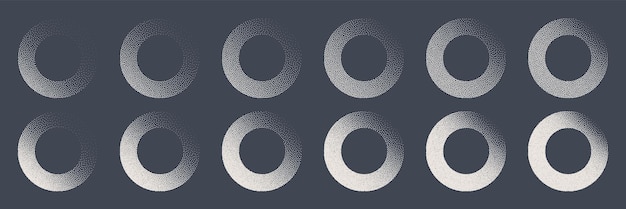 Objetos punteados de forma redonda elementos punteados desvaneciéndose gradiente punteado dibujo de puntos sombreado usando