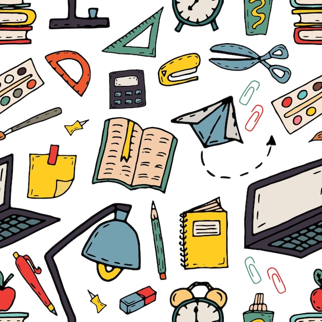 Objetos y útiles escolares sin costuras para estudiar