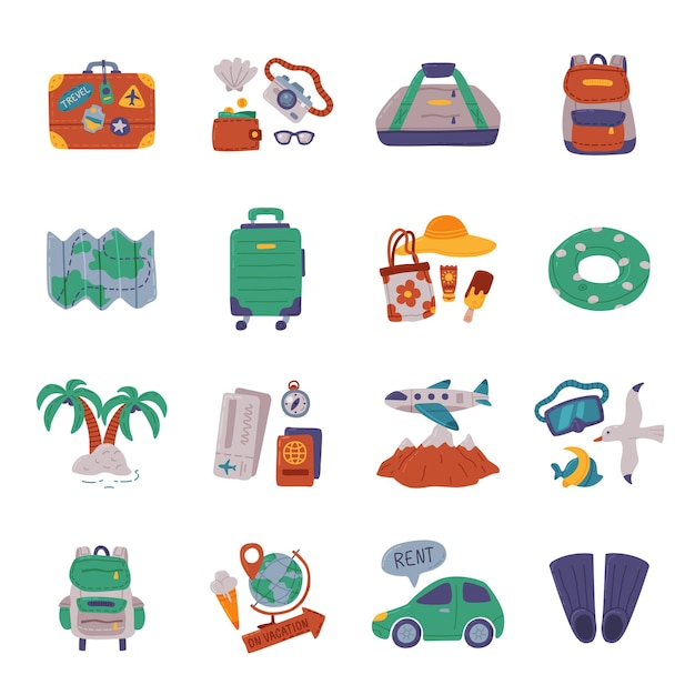 Objetos de vacaciones de verano fijan el tiempo para viajar accesorios para viajeros vacaciones de playa de verano turismo