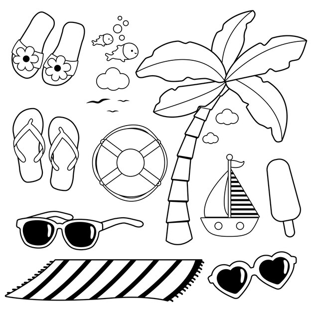 Objetos para vacaciones de verano en la playa Vacaciones en el mar tropical en la playa