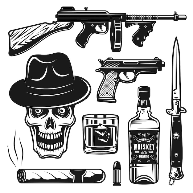 Objetos vintage de mafia y gángsters.