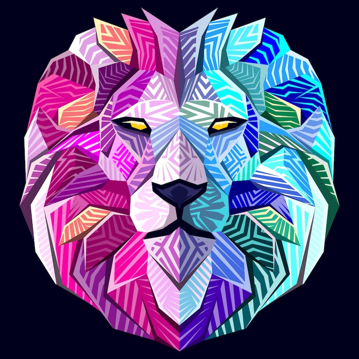 Vector la obra de arte alta de la cabeza de león a todo color es muy singular con arte de textura de línea fina en todo el l
