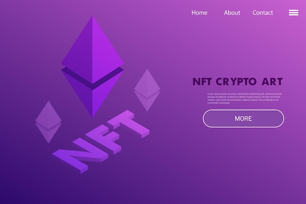 Obra de arte criptográfico de la página de inicio del proyecto de token no fungible en el concepto de plataforma digital en tonos púrpura