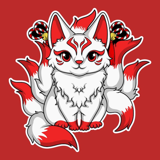 Vector obra de arte y diseño de camiseta, personaje de pegatina kitsune.