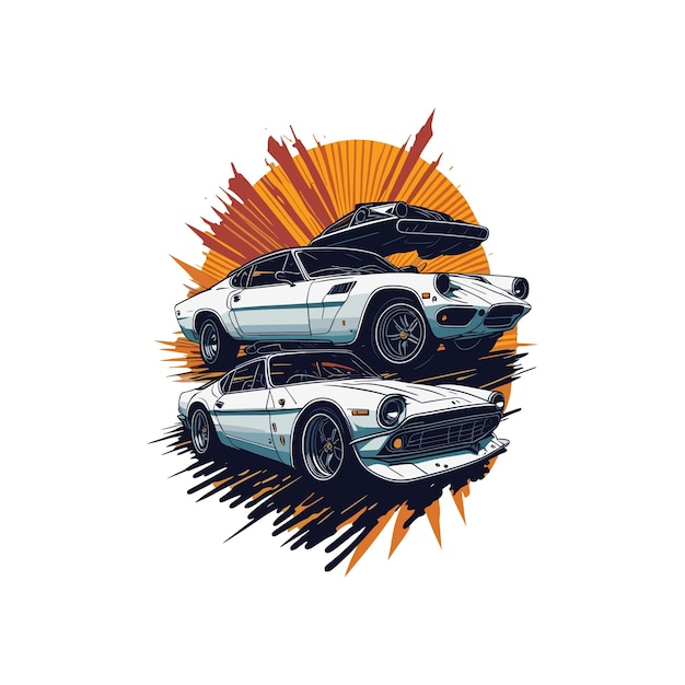 Obra de arte del diseño de camiseta de verano de coche realista vintage.