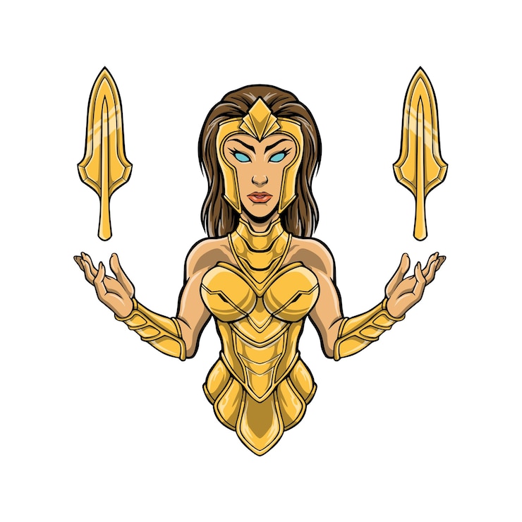 Vector obra de arte de ilustración de medio cuerpo de la diosa atenea