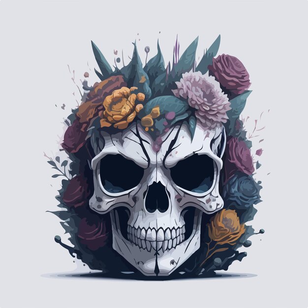 Vector una obra de arte moderna con un cráneo muerto y huesos mecidos en un diseño colorido y elegante