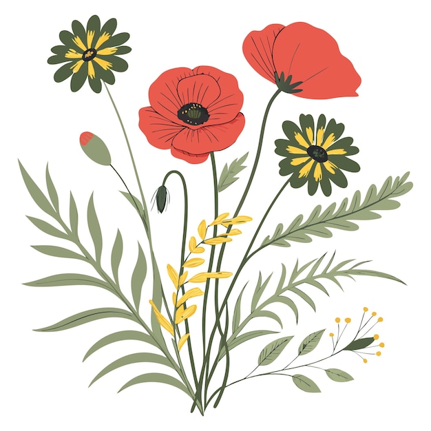 Obra artística de flores silvestres inspirada en la naturaleza para la decoración floral de la pared