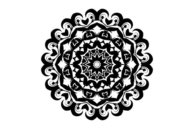 Obra artística de mandala negra con centro en forma de estrella y elementos geométricos en capas