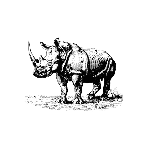 Obra artística realista de rinoceronte en blanco y negro Diseño de ilustraciones vectoriales
