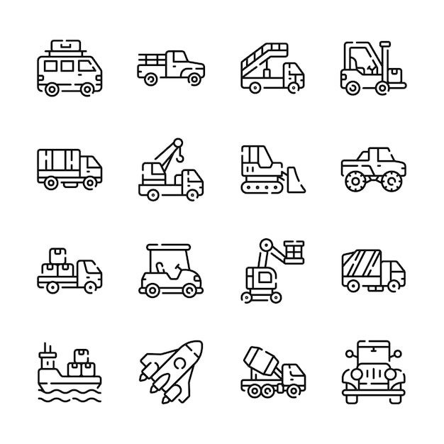 Obtener este paquete moderno de iconos de estilo de contorno de transporte