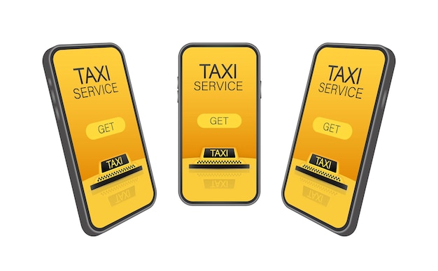 Obtener un taxi Banner de taxi Aplicación móvil en línea Solicitar servicio de taxi Ilustración horizontal
