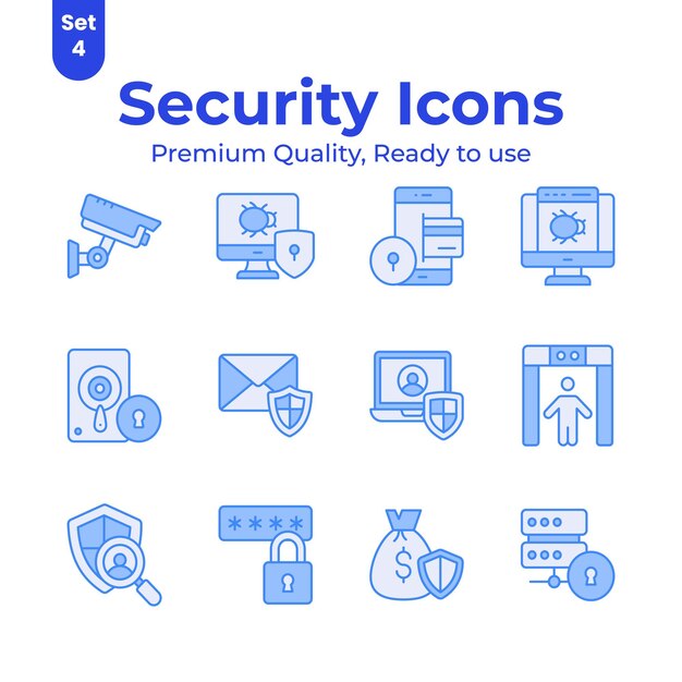 Obtener este único y premium de seguridad y protección iconos establecidos en el estilo de diseño moderno