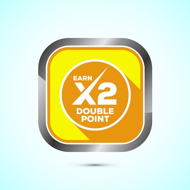 Obtener x2 diseño de icono de doble punto Ilustración de símbolo de señal de ganancia x2 para la promoción Diseño de botón de sombra de color amarillo