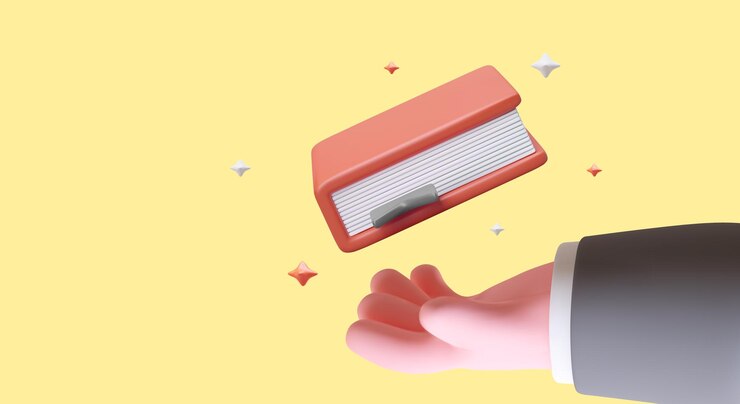 Vector obtenga conocimiento la mano 3d sostiene un libro grueso asistencia para el estudio profesores y tutores experimentados transición del desarrollo a un nivel superior banner sobre fondo amarillo
