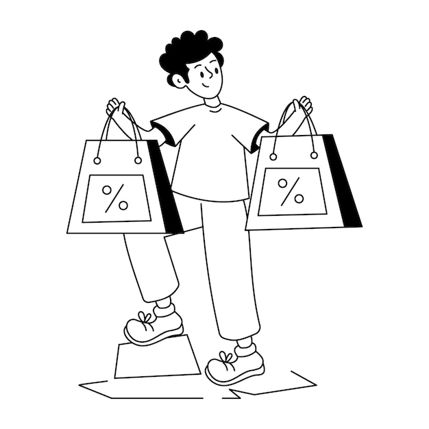 Obtenga esta ilustración de estilo de esquema de comprador feliz