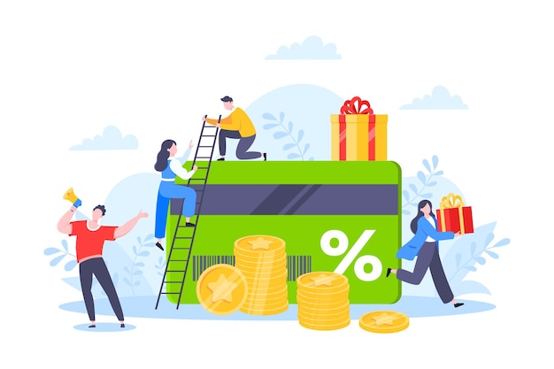 Obtenga la tarjeta de fidelidad y el concepto de negocio de servicio al cliente ilustración de vector de diseño plano