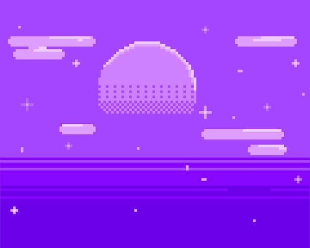Ocaso del sol en el cielo nocturno Fondo de píxeles Ilustración vectorial