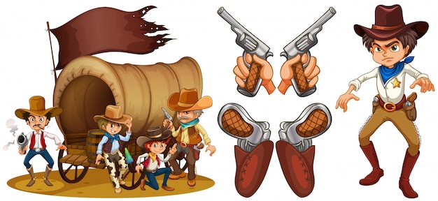 Occidental, Conjunto, vaquero, armas, Ilustración