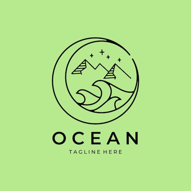 Ocean logo line art logo vector ilustración diseño gráfico